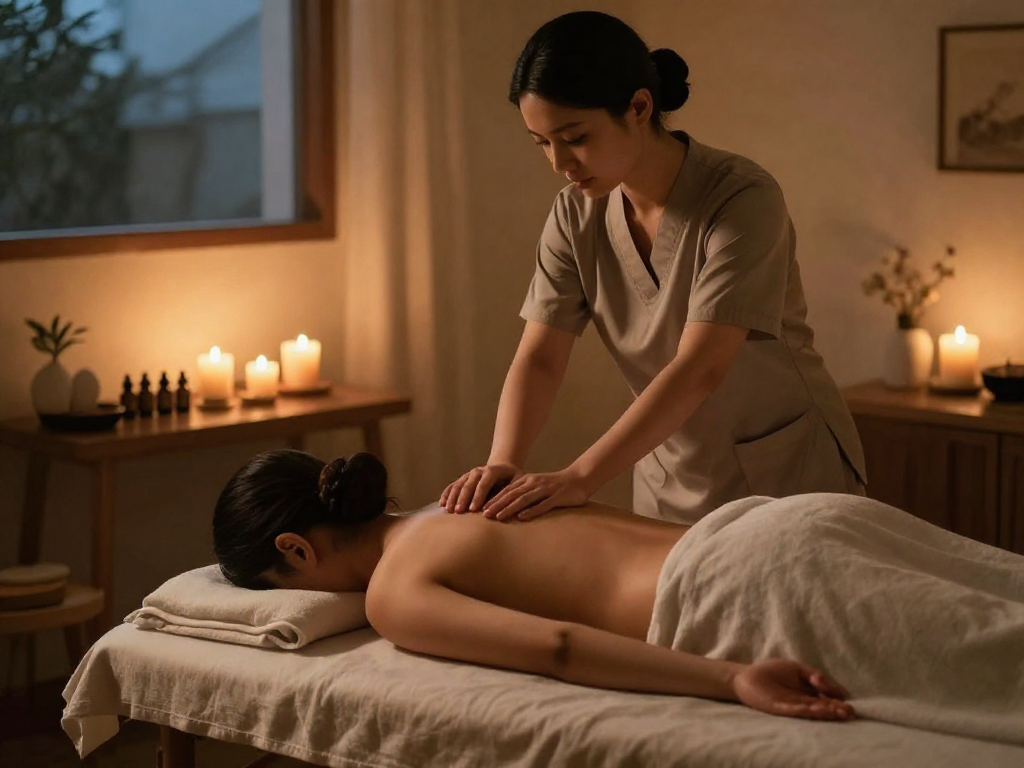 Performing 출장마사지 in a tranquil home setting with soothing atmosphere.