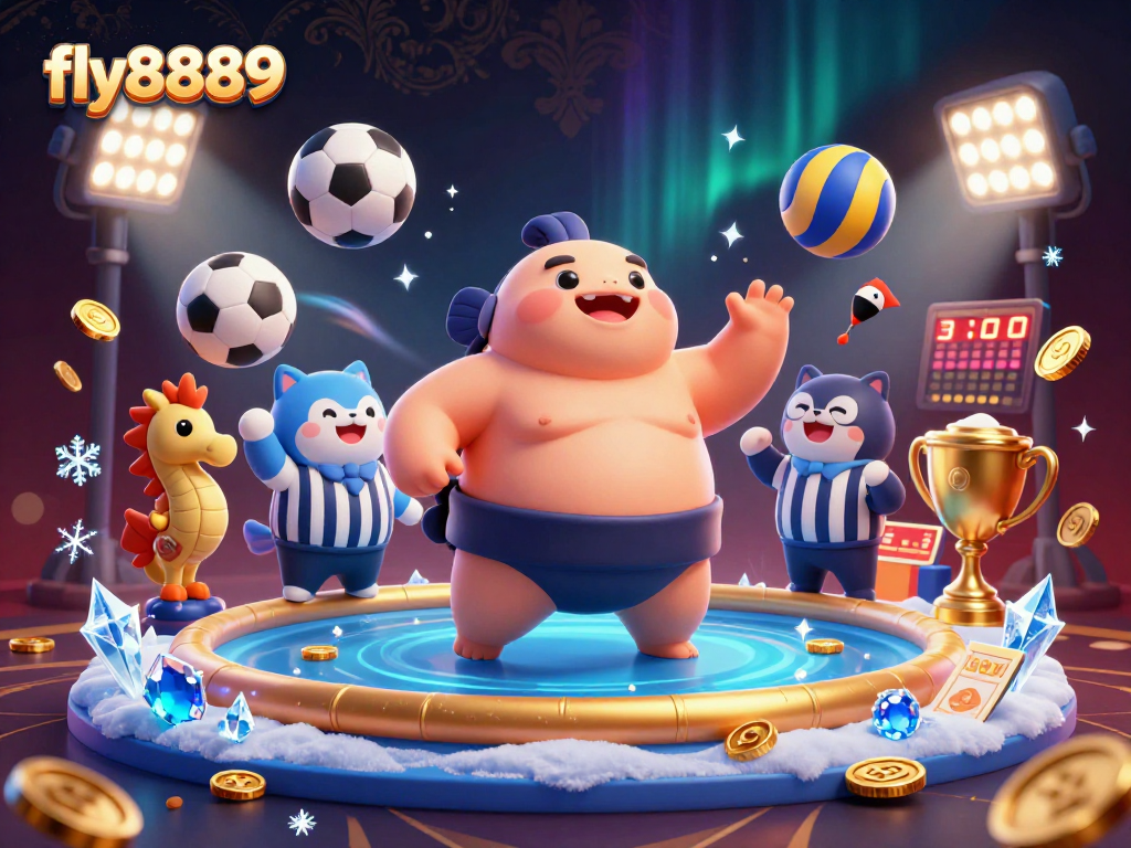 Experience exciting gameplay at fly8889 with lively characters and dynamic sports elements in a captivating casino scene.