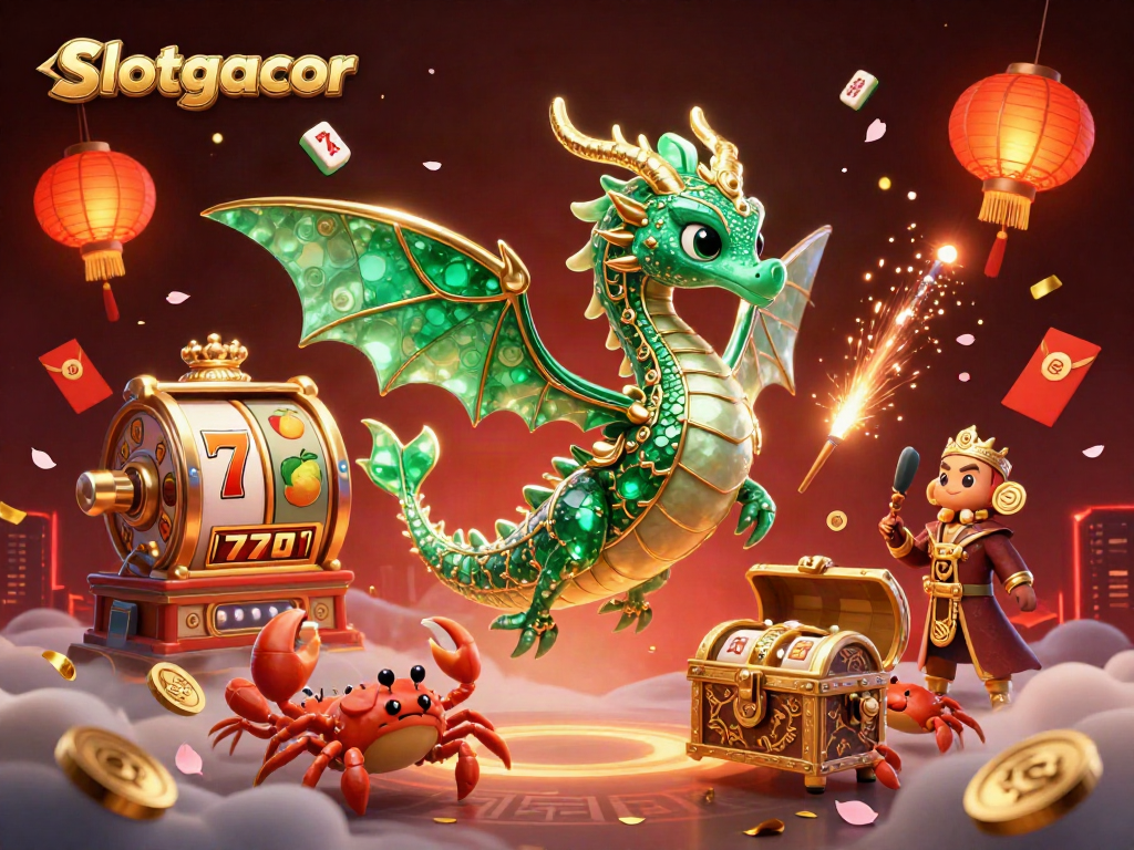 Experience the excitement of slotgacor with a vibrant sea dragon scene showcasing slot machines and festive elements.