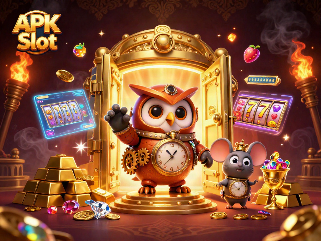 Spin the reels of APK Slot for exciting jackpots in a vibrant casino scene.