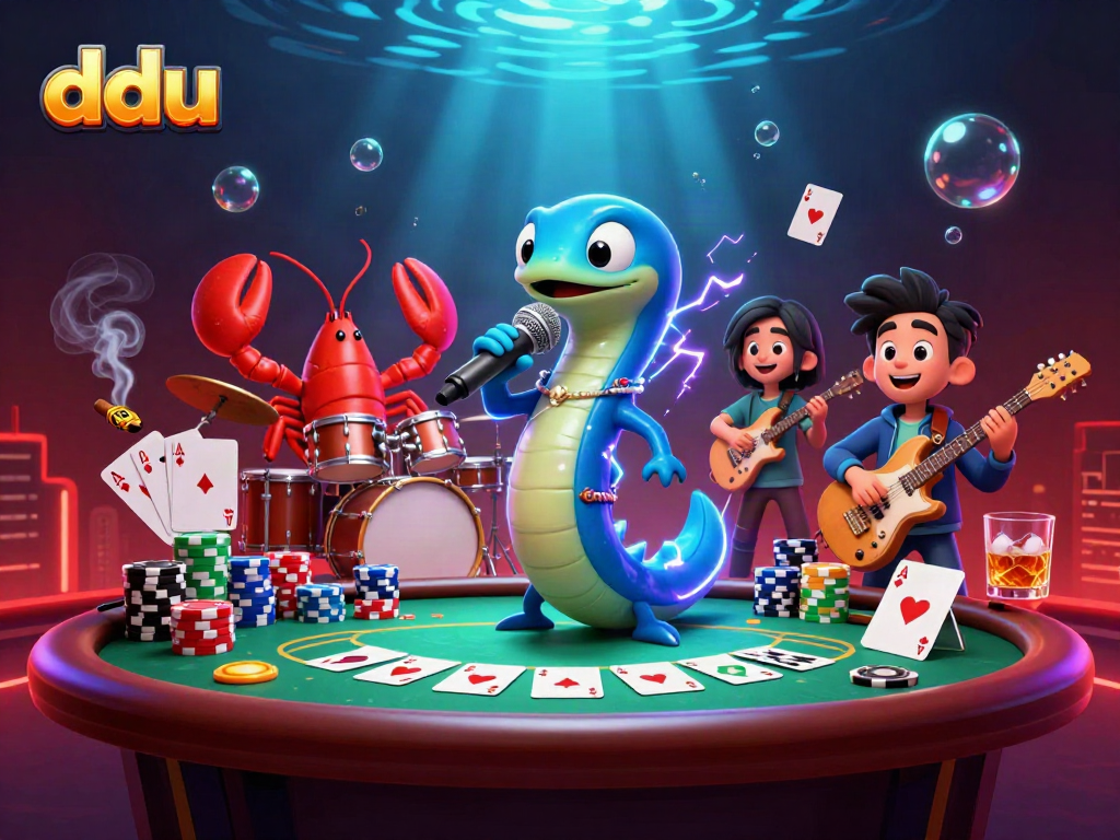 Experience the vibrant underwater casino stage with electric eel, lobster, and seahorse, promoting dduu.