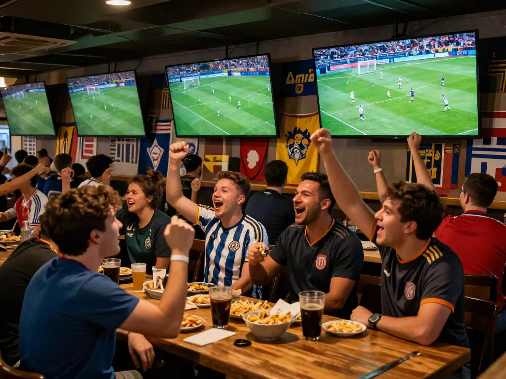 Fans enjoying live football matches together at the XOILACTV viewing party.