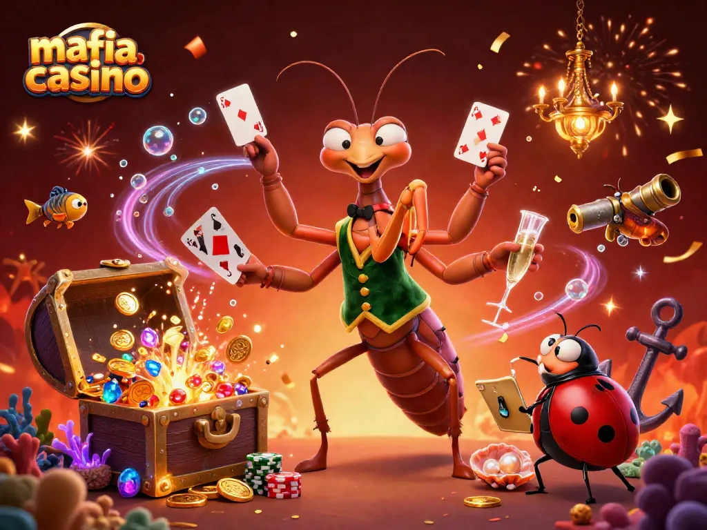 Win at mafia casino with dynamic dealers and vibrant game elements in a festive 3D scene.