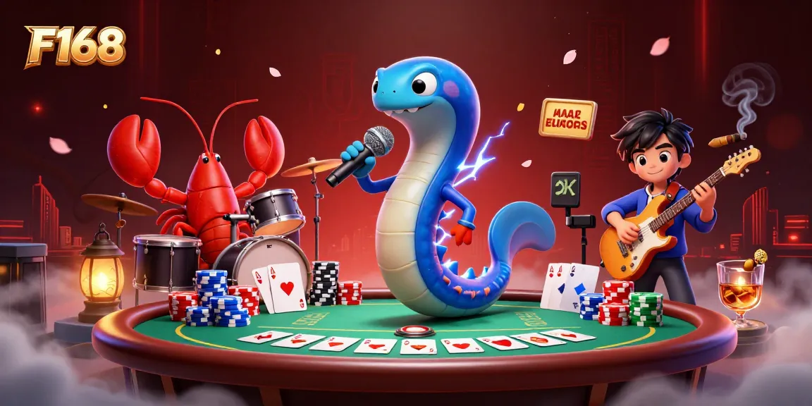 Experience the vibrant underwater casino world with F168's animated characters in a live DJ performance.