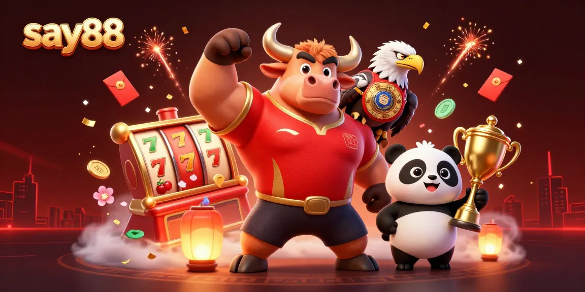 Experience the thrill of say88 with a vibrant 3D casino scene featuring dynamic slot game elements.