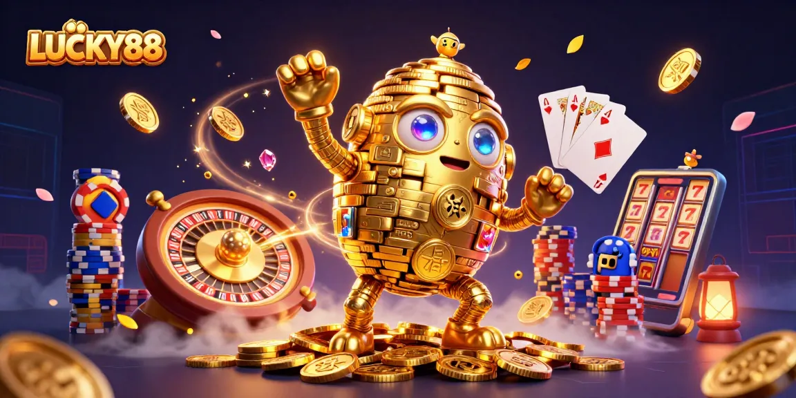 Experience thrilling wins with LUCKY88 in this vibrant casino-themed illustration