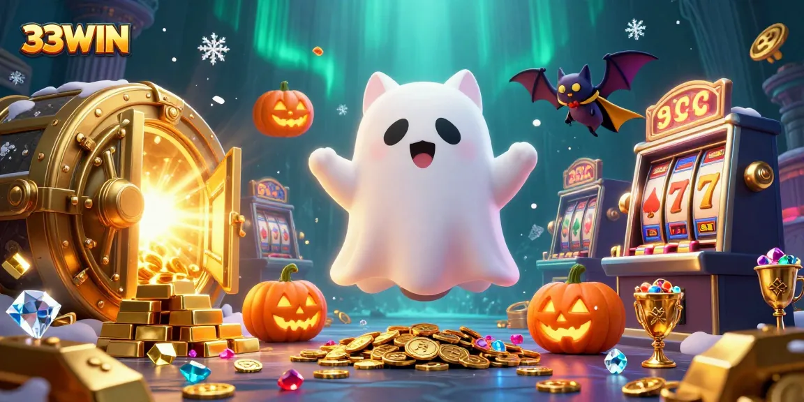 Experience thrilling wins with 33WIN in this action-packed haunted casino scene.