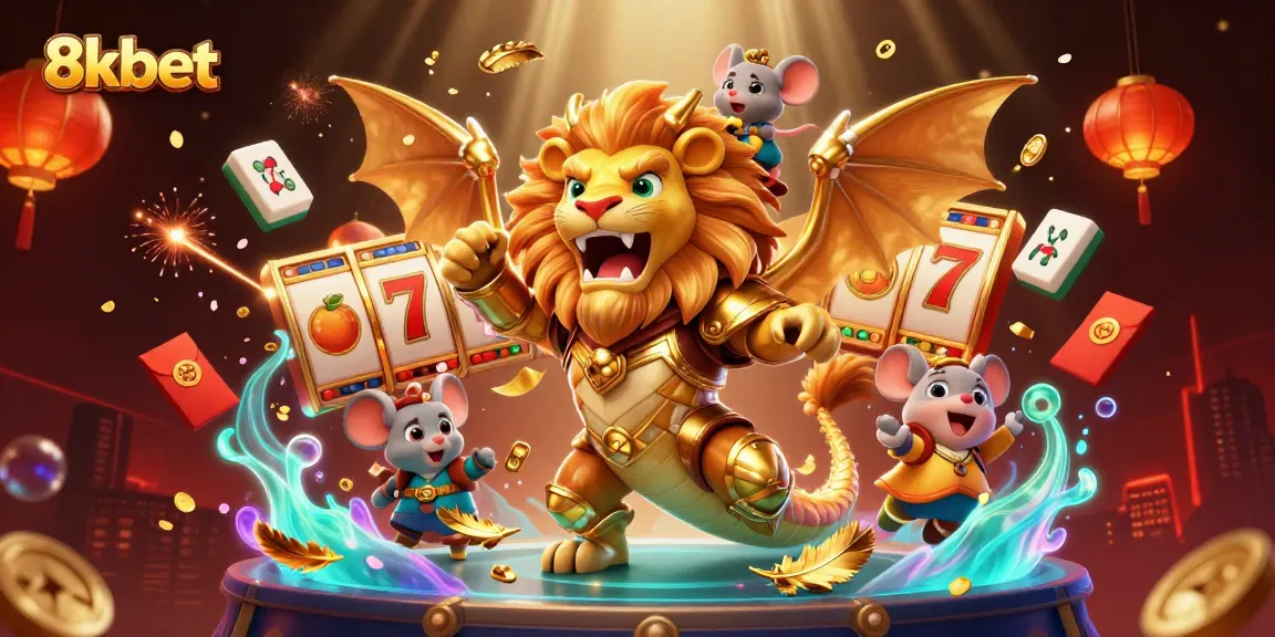 Experience thrilling wins and excitement at 8kbet with dynamic slot games, capturing a lively casino atmosphere.