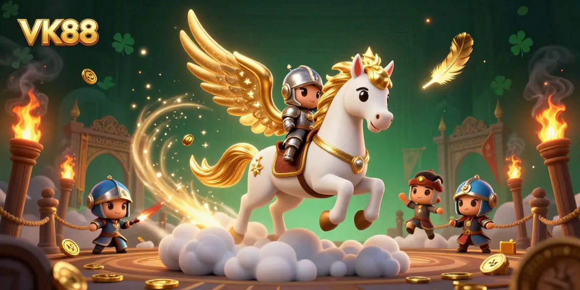 Experience thrilling action at VK88 with a celestial horse and knight in a vibrant 3D scene