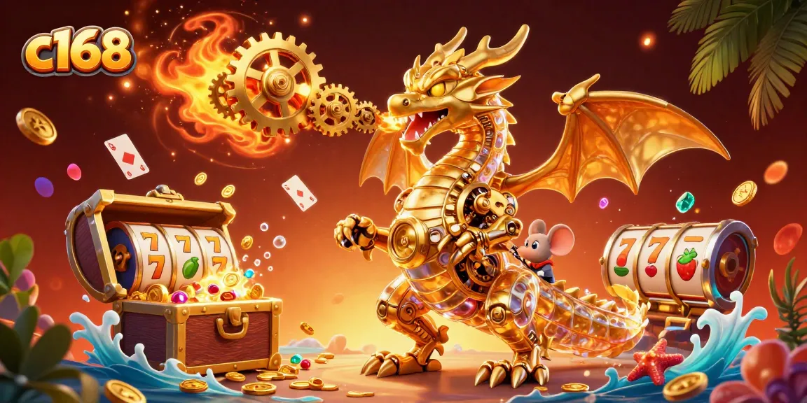 Experience exciting wins with c168 in this vibrant 3D casino adventure illustration.