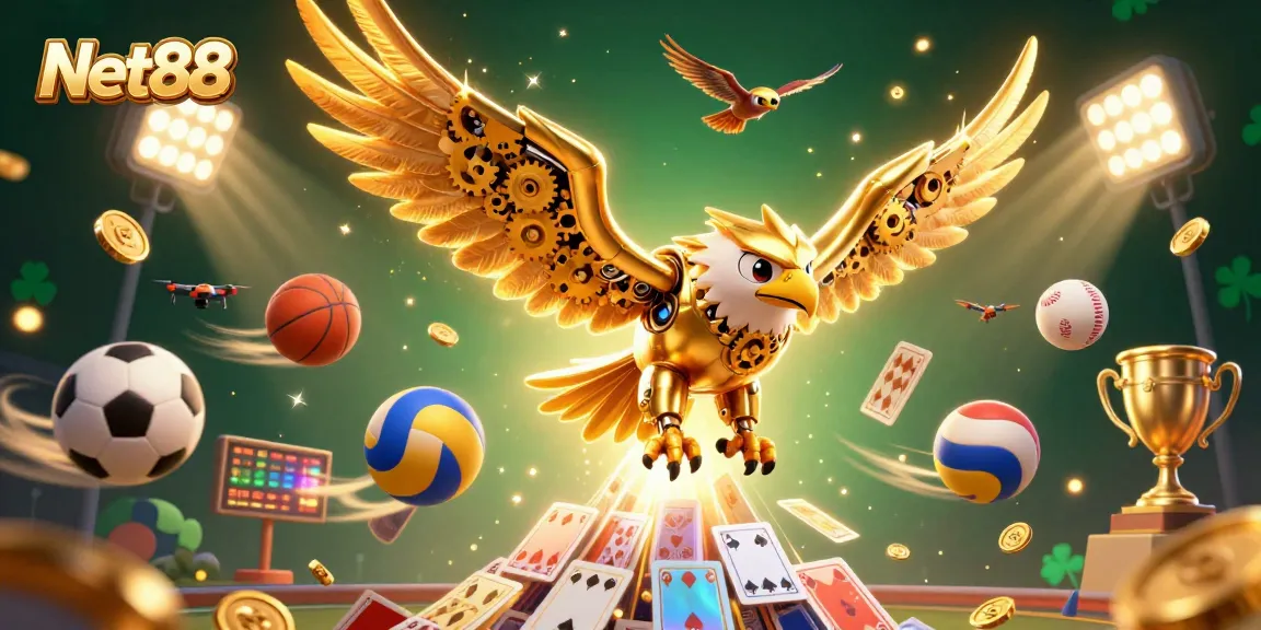 Engage in thrilling gameplay with Net88's exciting golden eagle, dynamic sports elements, and vibrant casino atmosphere.