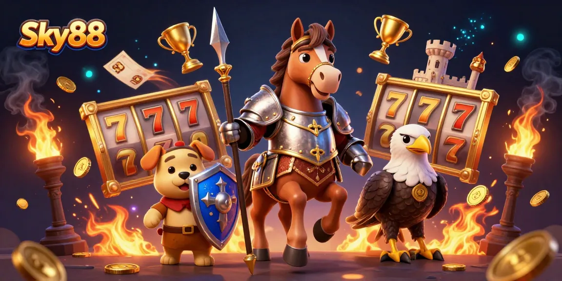 Experience thrilling gameplay at Sky88 with a rich scene of immersive slot games featuring armor-clad knights and vibrant elements.