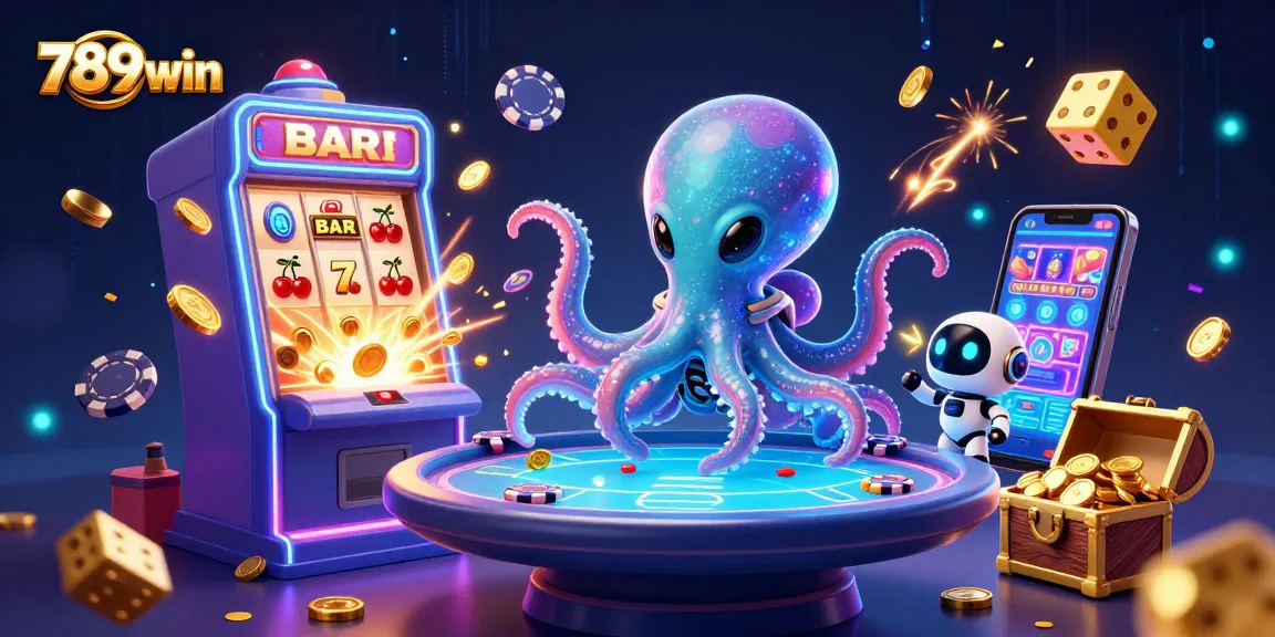 Engage in thrilling games at 789win with a lively 3D alien octopus and dynamic casino elements.