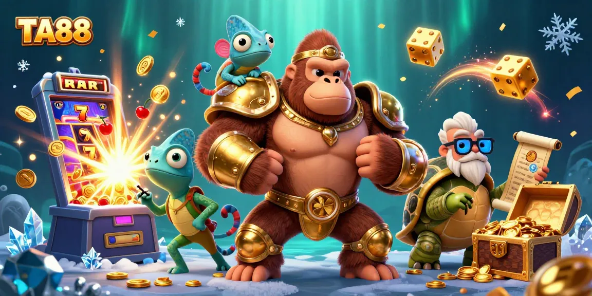 Engage with exciting TA88 casino adventures featuring a gorilla king in a dynamic gambling setting.