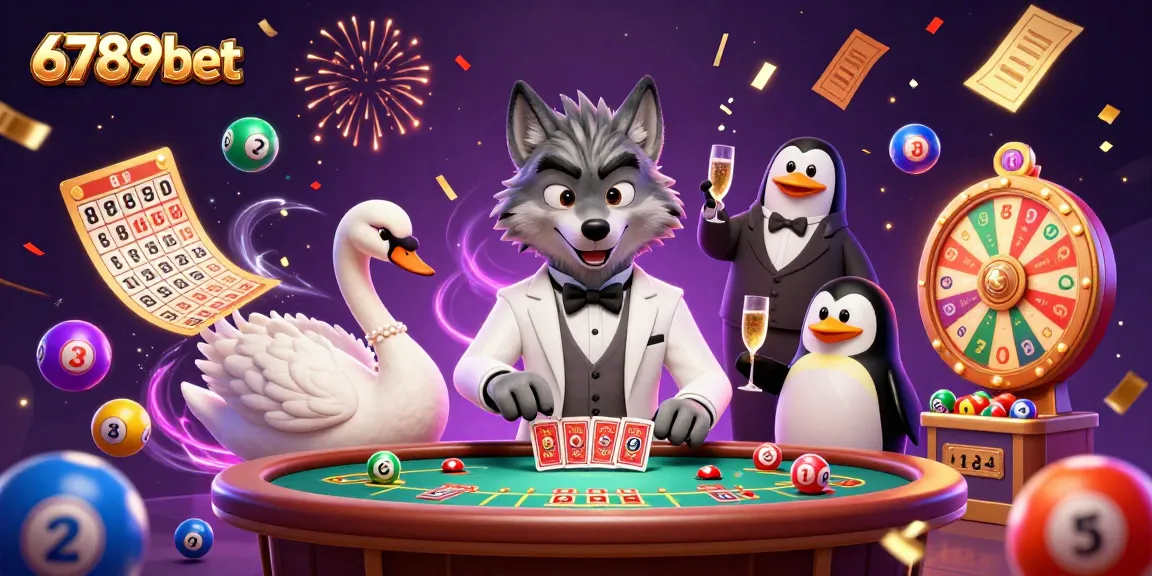 Join the action at 6789bet with a cartoon wolf at baccarat, swan dealer, and penguin sommelier!