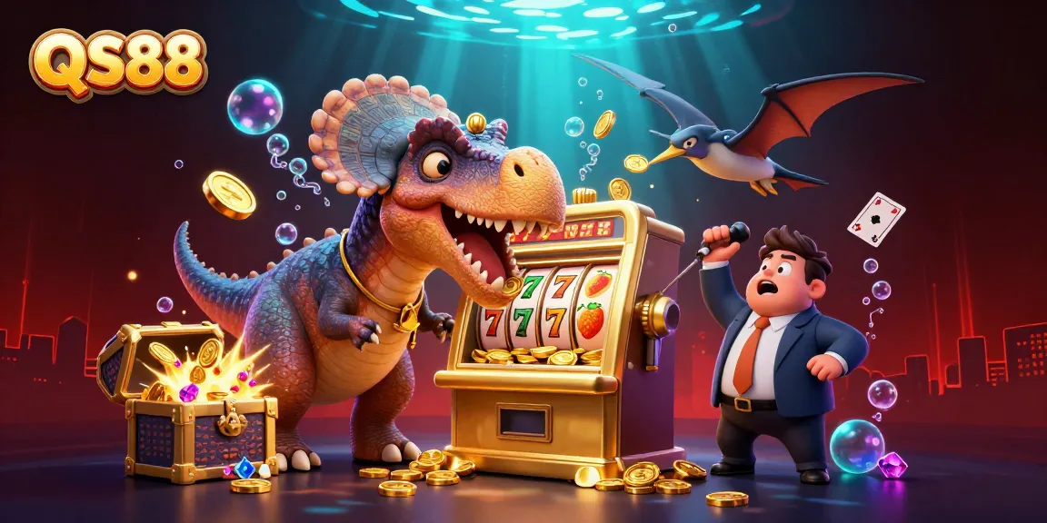 Engage with QS88's exciting gameplay as a pachycephalosaurus scores big on a golden slot machine!
