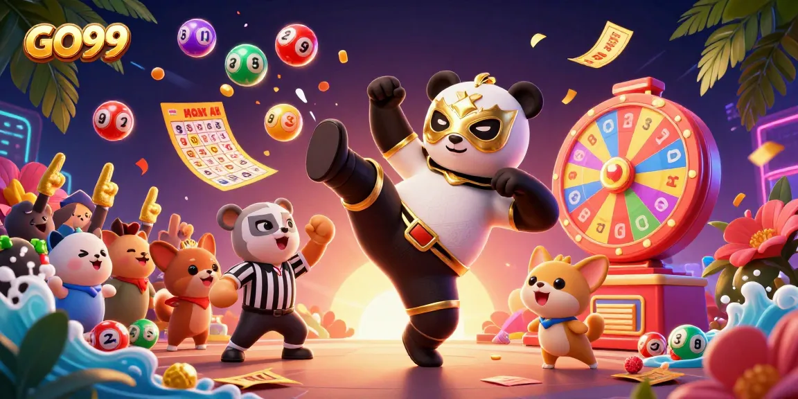 Experience the excitement of GO99 with colorful lottery elements and dynamic action in this vibrant 3D casino scene.