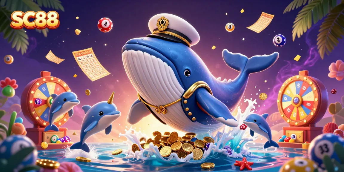Experience winning with SC88 through vibrant whales and playful dolphins in an exciting gambling scene.