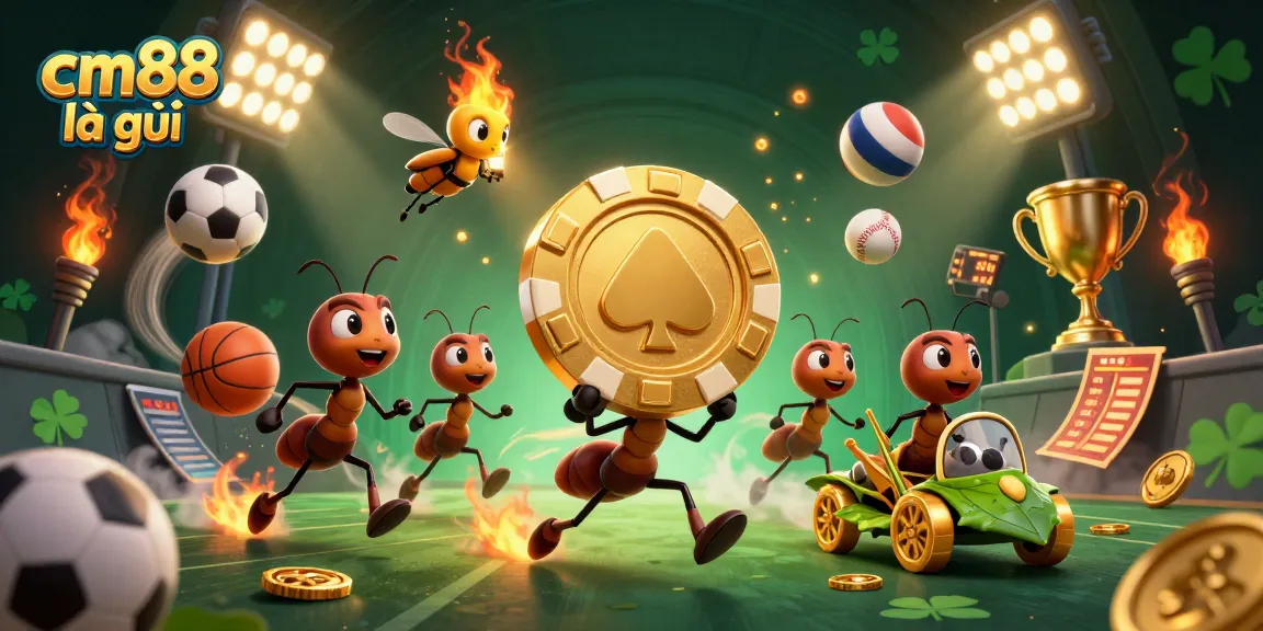 Experience cm88 là gì with a dynamic illustration of a heist involving cartoon ants and vibrant gaming elements.