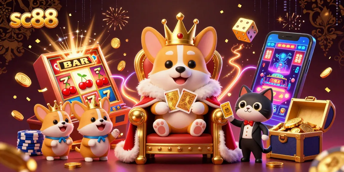 Experience excitement at sc88 with a royal corgi amidst bursting jackpots and gaming thrills.