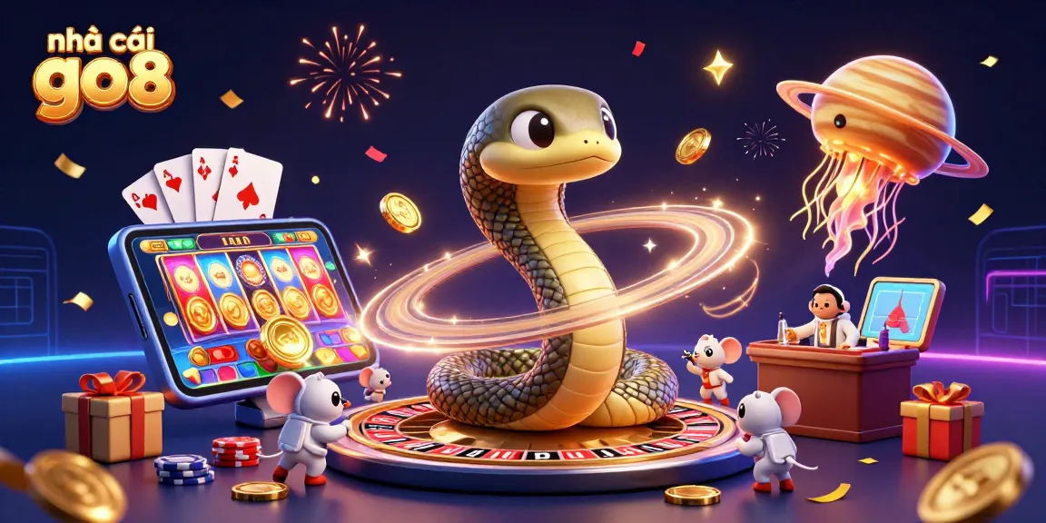 Experience the excitement of nhà cái go8 with interactive games in a stunning cosmic casino scene.